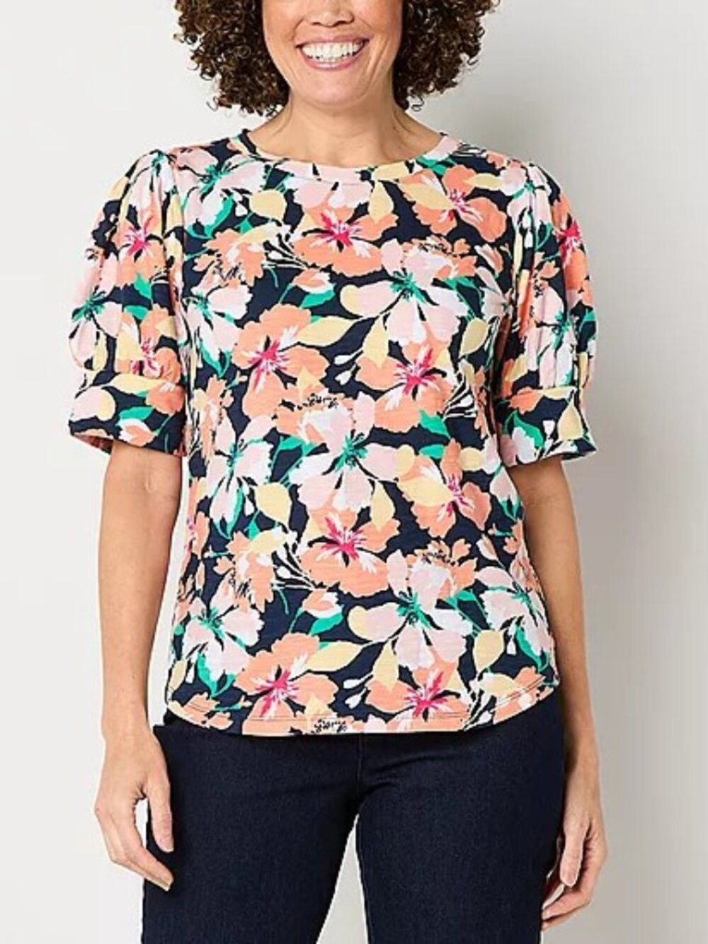 Liz Claiborne Womens Crew Neck Short Sleeve Blouse L
